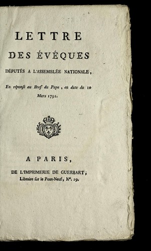 Cover for Lettre des e ve ques de pute s a l'Assemble e nationale