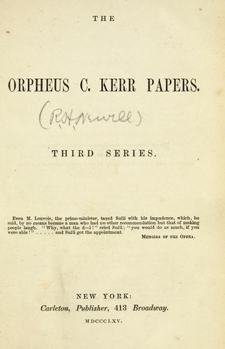 Cover for The Orpheus C. Kerr papers