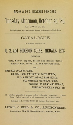 Cover for Catalogue of various invoices of U.S. and foreign coins, medals, etc. ...