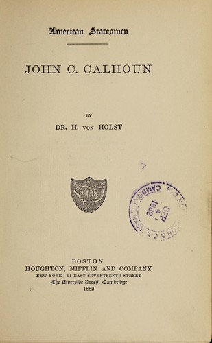 Cover for John C. Calhoun