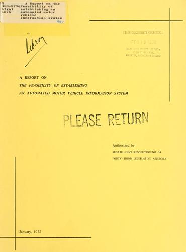 Cover for A Report on the feasibility of establishing an automated motor vehicle information system
