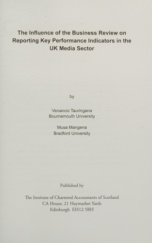 Cover for Influence of the Business Review on Reporting Key Performance Indicators in the UK Media Sector