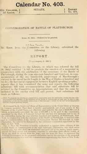 Cover for Commemoration of battle of Plattsburgh ...