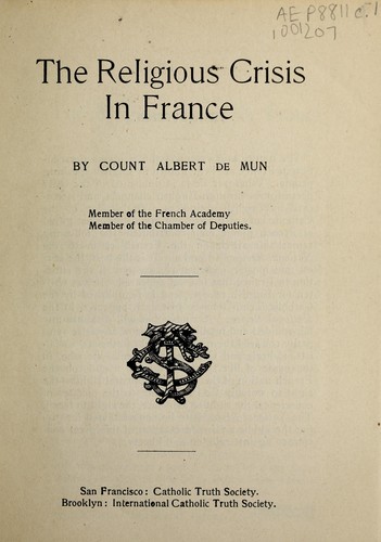 Cover for The religious crisis in France