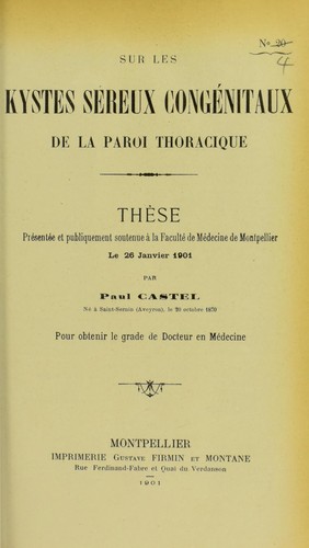 Cover for Sur les kystes s©♭reux cong©♭nitaux de la paroi thoracique