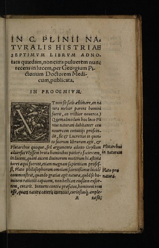 Cover for In C. Plinii Naturalis historiae septimum librum, quem de homine, & rebus ab eo inuentis, deq́[ue] miris gentium figuris conscripsit, ad notata