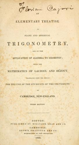 Cover for An elementary treatise on plane and spherical trigonometry, and on the application of algebra to geometry