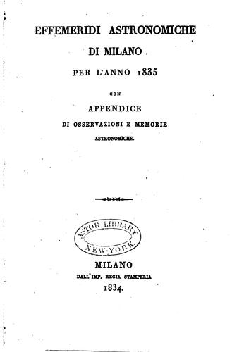 Cover for Effemeridi astronomiche di Milano per l'anno ...