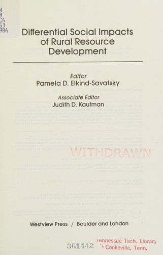 Cover for Differential social impacts of rural resource development