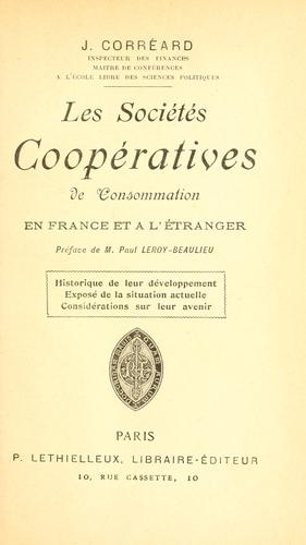 Cover for sociétés coopératives de consommation en France et à l'étranger