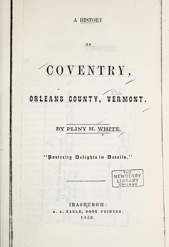 Cover for A history of Coventry, Orleans County, Vermont