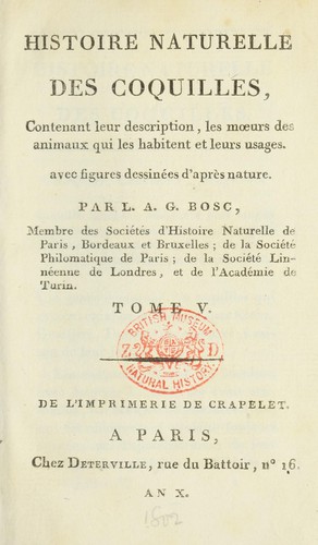 Cover for Histoire naturelle des coquilles