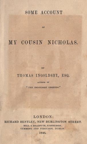 Cover for Some account of my cousin Nicholas