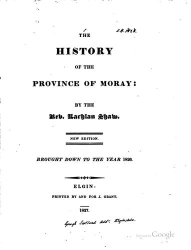 Cover for The history of the province of Moray