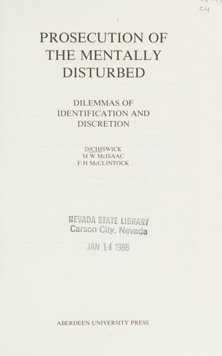 Cover for Prosecution of the mentally disturbed