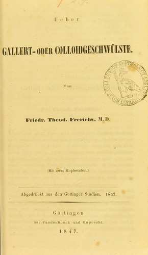 Cover for Ueber Gallert- oder Colloidgeschwülste