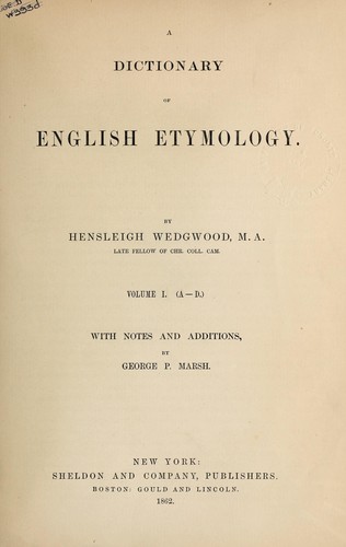 Cover for A dictionary of English etymology
