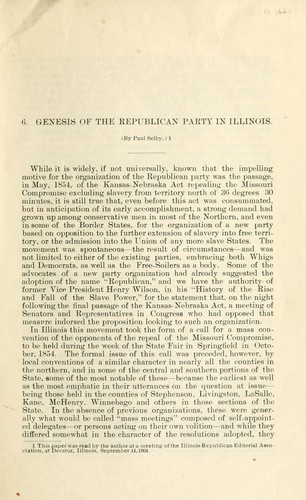 Cover for Genesis of the Republican party in Illinois