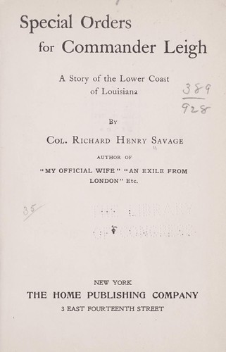 Cover for Special orders for Commander Leigh