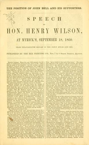 Cover for The position of John Bell and his supporters.