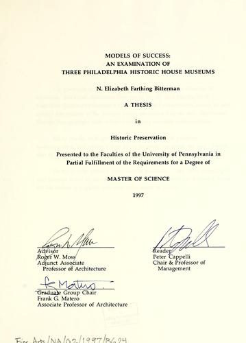 Cover for Models of success