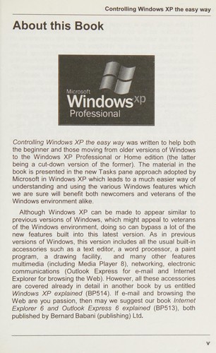 Cover for Controlling Windows XP the Easy Way (Babani Computer Books)