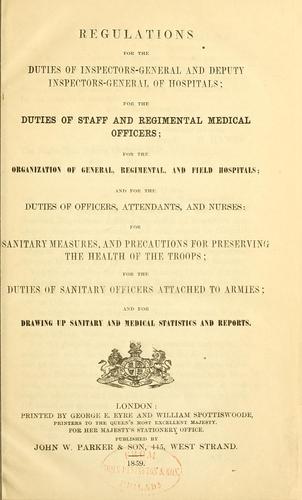 Cover for Regulations for the duties of inspectors-general and deputy inspectors-general of hospitals