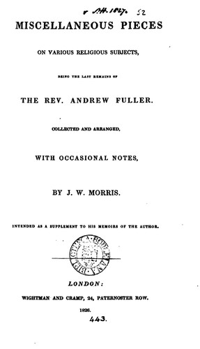 Cover for Miscellaneous pieces on various religious subjects, collected, with notes, by J.W. Morris ...