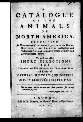 Cover for A catalogue of the animals of North America