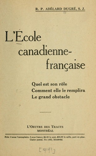 Cover for L'école canadienne-française