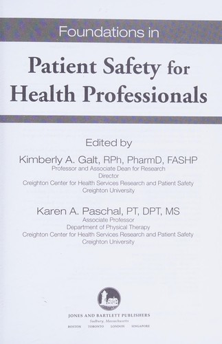 Cover for Foundations in patient safety for health professionals