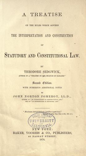 Cover for A treatise on the rules which govern the interpretation and construction of statutory and constitutional law.