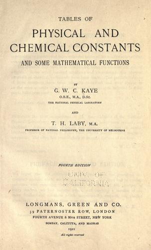 Cover for Tables of physical and chemical constants