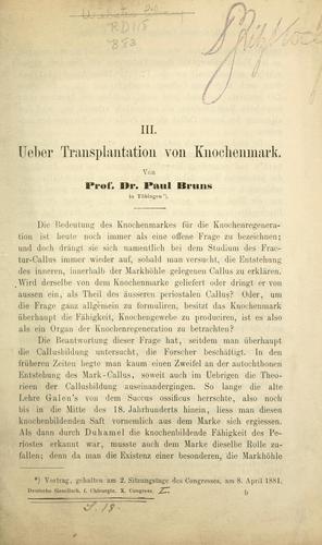 Cover for "Uber Transplantation von Knochenmark.