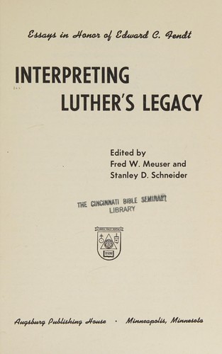 Cover for Interpreting Luther's legacy