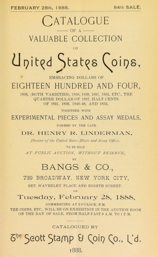 Cover for Catalogue of a valuable collection of United States coins ... formed by the late Dr. Henry R. Linderman, director of the United States Mints and Assay offices