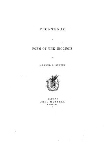 Cover for Frontenac ....