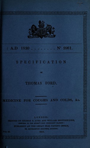 Cover for Specification of Thomas Ford