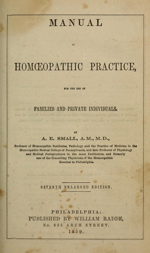 Cover for Manual of homoeopathic practice