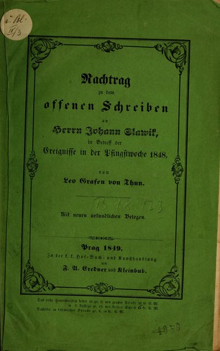 Cover for Nachtrag zu dem offenen Schreiben an Herrn Johann Slawik