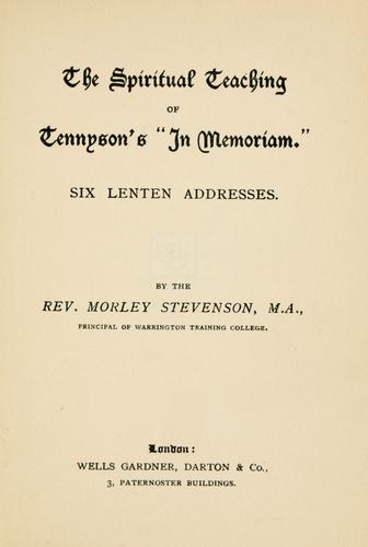 Cover for The spiritual teaching of Tennyson's "In memoriam"