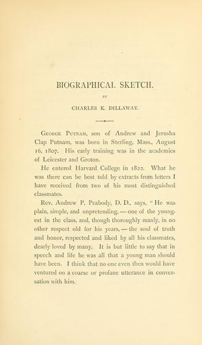 Cover for Memorial of the Reverend George Putnam, D. D., late pastor of the First religious society in Roxbury.