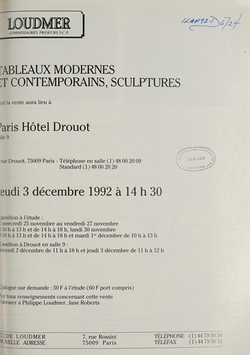 Cover for Tableaux modernes et contemporains, sculptures