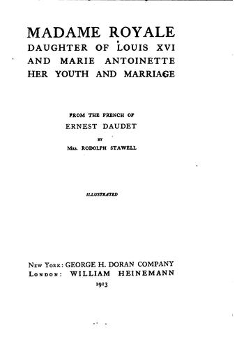 Cover for Madame Royale, daughter of Louis XVI and Marie Antoinette