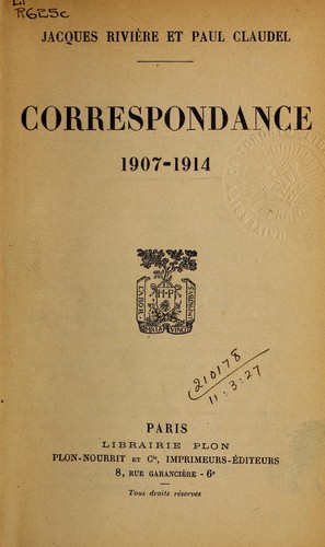 Cover for Correspondance, 1907-1914