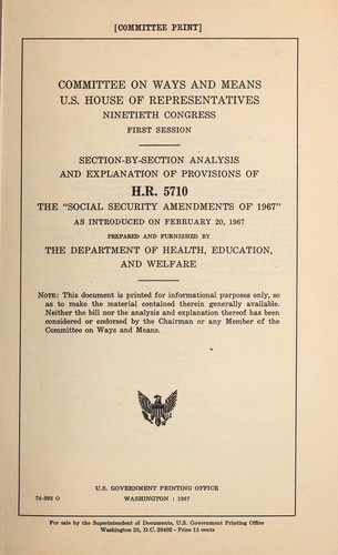 Cover for Section-by-section analysis and explanation of provisions of H.R. 5710, the Social security amendments of 1967