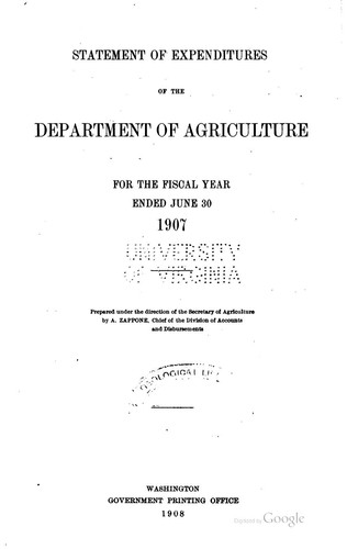 Cover for Statement of Expenditures of the Department of Agriculture for the Fiscal ...
