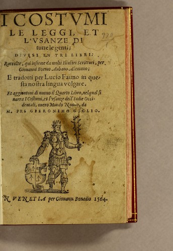 Cover for I costumi le leggi, et l'usanze di tutte le genti