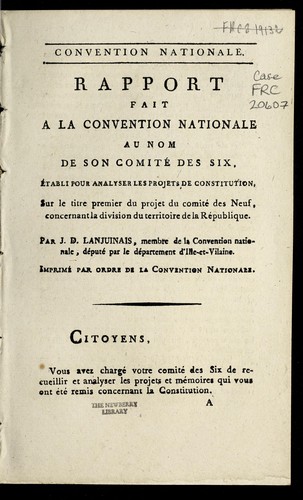Cover for Rapport fait a la Convention nationale au nom de son Comite  des six, e tabli pour analyser les projets de constitution