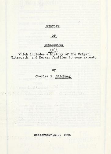 Cover for History of Deckertown